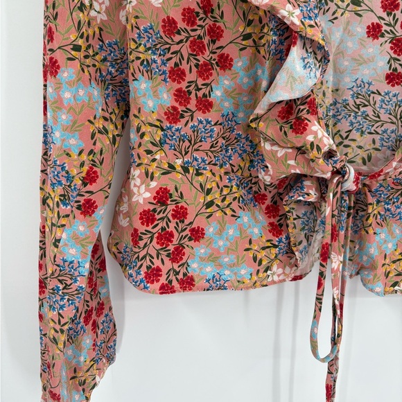 INTERMIX Silk printed Floral Ruffle Blouse Top Tie Front V-Neck Boho size 2 - Picture 5 of 16